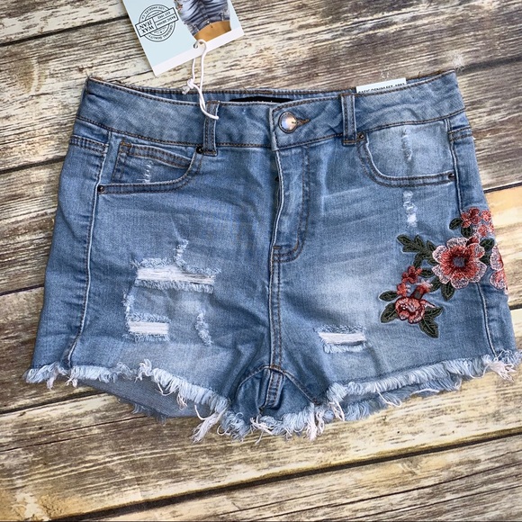 WAX jeans denim short shorts embroidered SMALL 25 - Picture 1 of 6